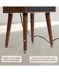 gaomon Mid Century Modern Nightstand with Charging Station, Wooden Bedside Table with Drawers, End Table Side Table with 2 Tiers Storage for Bedroom