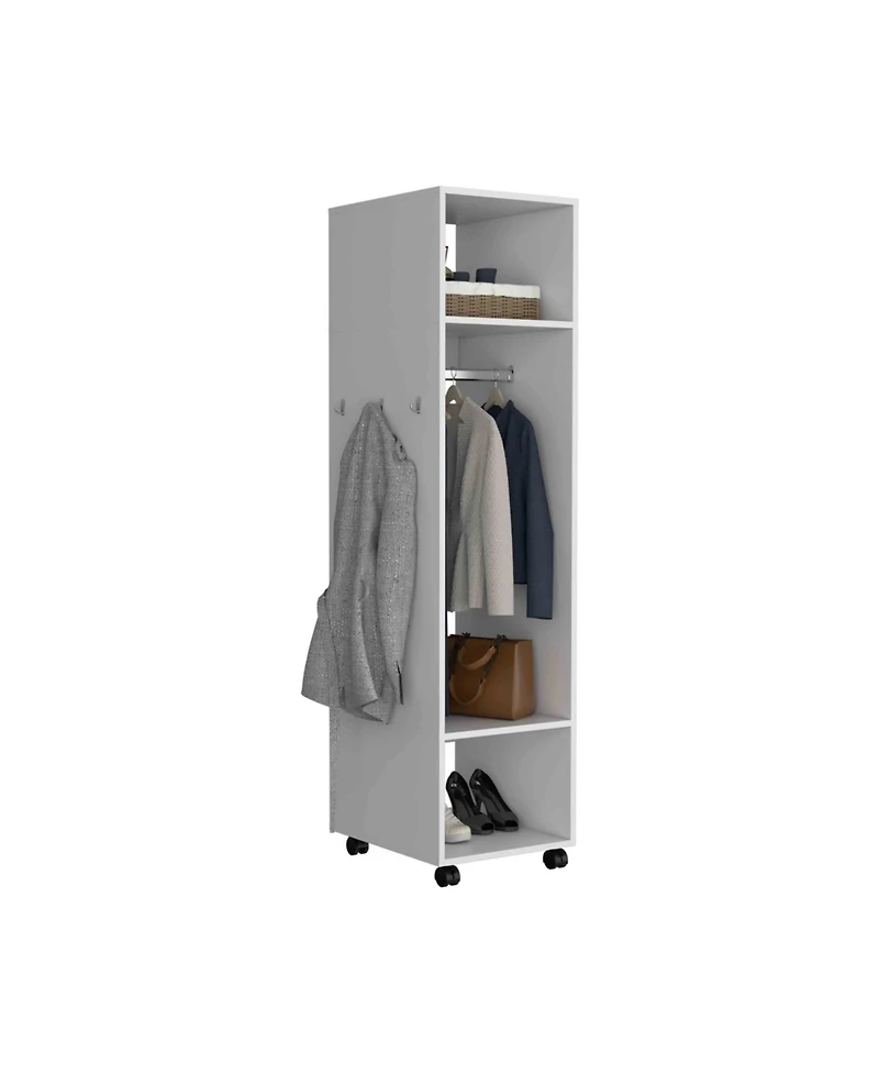 flynama 63inch Cluster Armoire with Mirror 3 Shelves Casters Hanging Rod