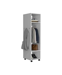 flynama 63inch Cluster Armoire with Mirror 3 Shelves Casters Hanging Rod