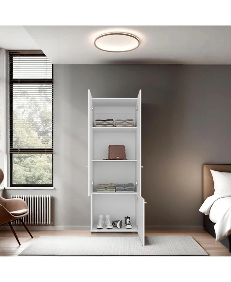 flynama Tolleson 3-Door Tall Wardrobe Armoire 4 Shelves Hanging Rod Freestanding Storage