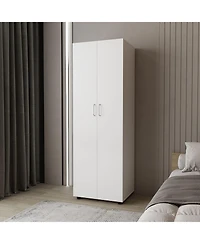 flynama Armoire with 2 Doors Hanging Rod and 2 Upper Shelves 70.9inch High Bedroom Storage Organizer