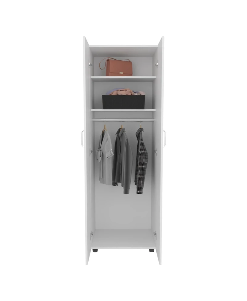 flynama Armoire with Double Door Two Interior Shelves Metal Rod and Easy Assembly for Bedroom Storage Organizer