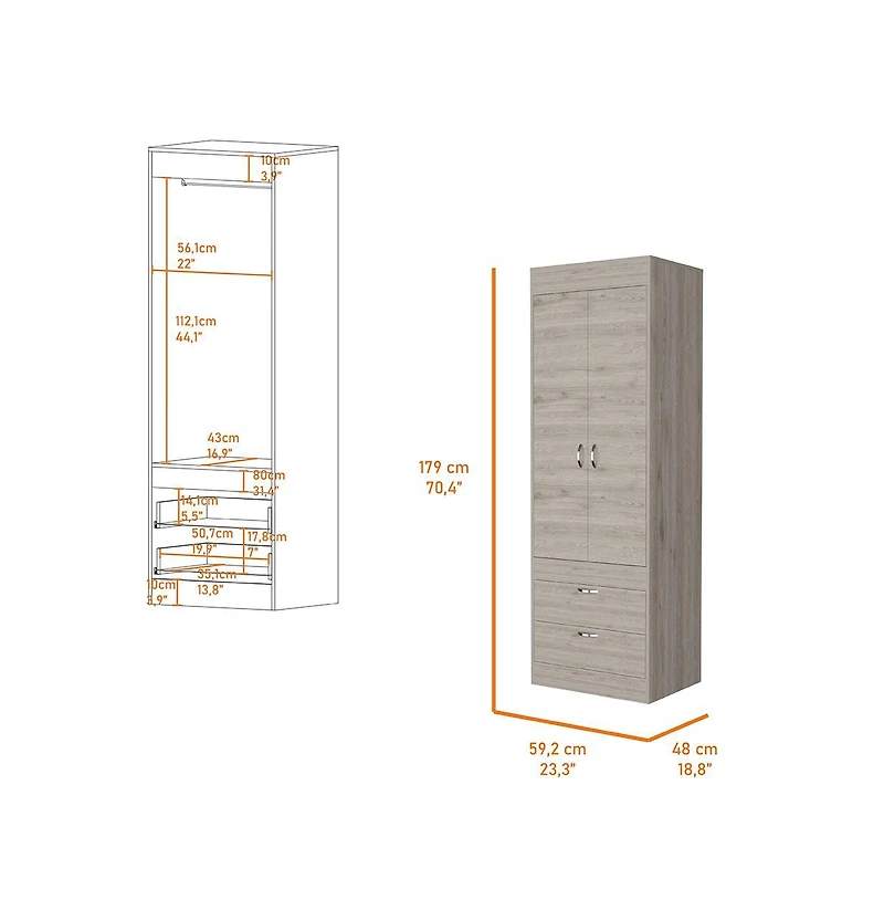 flynama Armoire One Large Cabinet Two Drawers Bedroom Storage Organizer with Hanging Rod