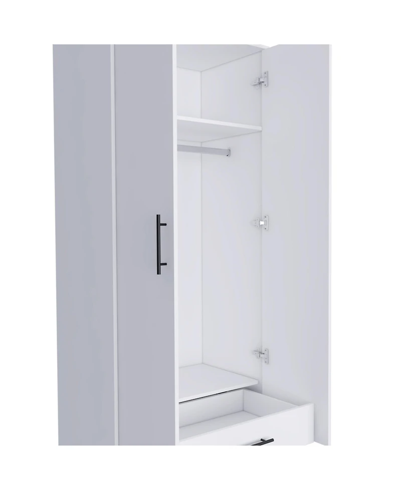 flynama Rio Double Door Armoire One Cabinet Hidden Drawer 71 Inch High Bedroom Storage Organizer with Hanging Rod