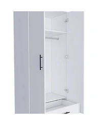 flynama Rio Double Door Armoire One Cabinet Hidden Drawer 71 Inch High Bedroom Storage Organizer with Hanging Rod