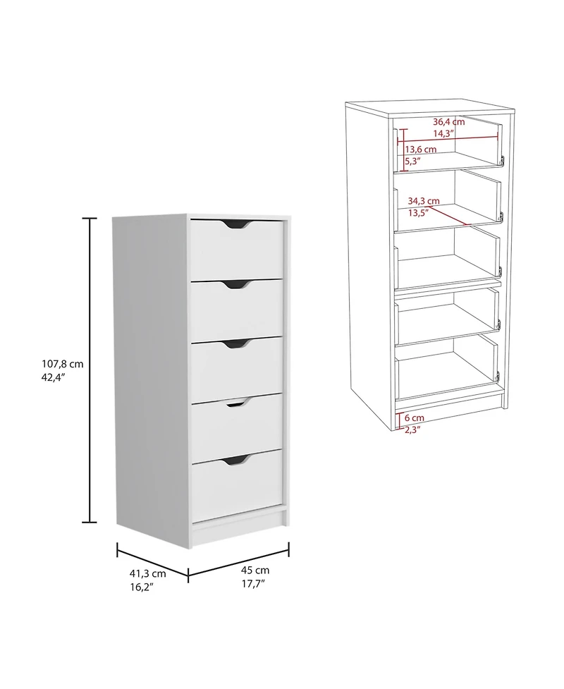 flynama White 5-Drawer Tall Dresser with Pull-Out Storage System