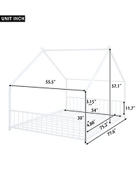 flynama White Metal House Bed with Roof Design Semi Enclosed Space and Integrated Slat Support