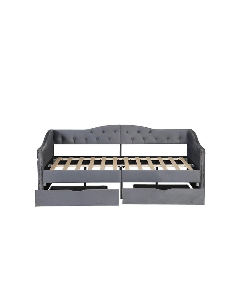 flynama Upholstered Daybed With 2 Storage Drawers Usb Ports Grey No Box Spring Needed
