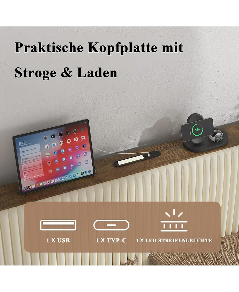 flynama Metal Platform Bed Beige Charging Station 2 Usb Ports Noise Free No Box Spring Needed