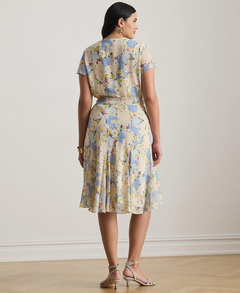 Lauren Ralph Plus Floral Crinkle Georgette Surplice Dress