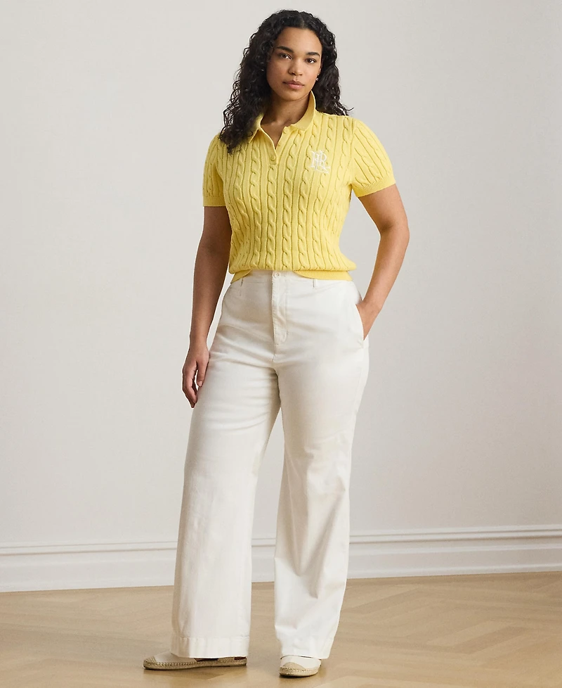 Lauren Ralph Lauren Plus Size Cable-Knit Cotton Polo Sweater