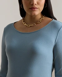 Lauren Ralph Plus Rib-Knit Boatneck T-Shirt