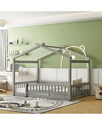 flynama Wood House Bed Fence