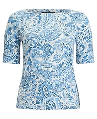 Lauren Ralph Plus Paisley Stretch Boatneck T-Shirt