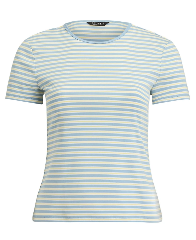 Lauren Ralph Plus Striped Rib-Knit Stretch Top