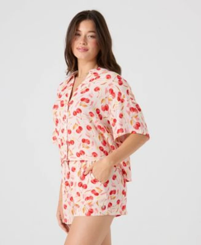 Roxy Womens Cropped Swim Cover Up Shirt Shorts