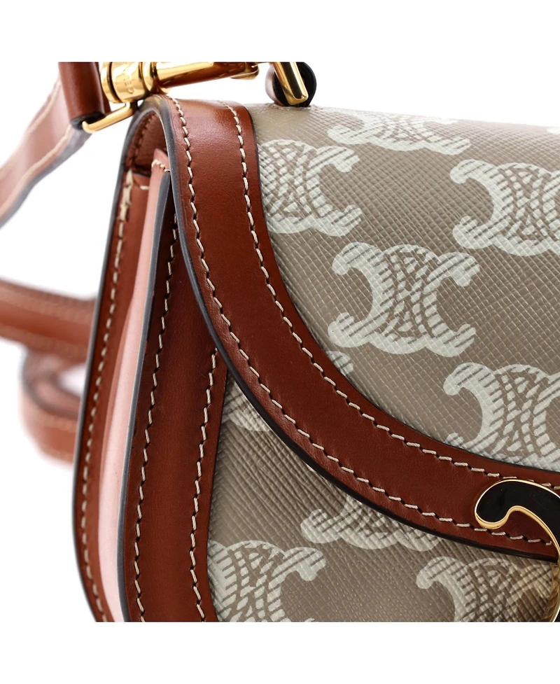 Pre-Owned Celine Mini Triomphe Besace Clea Top Handle Flap Bag Triomphe Coated Canvas