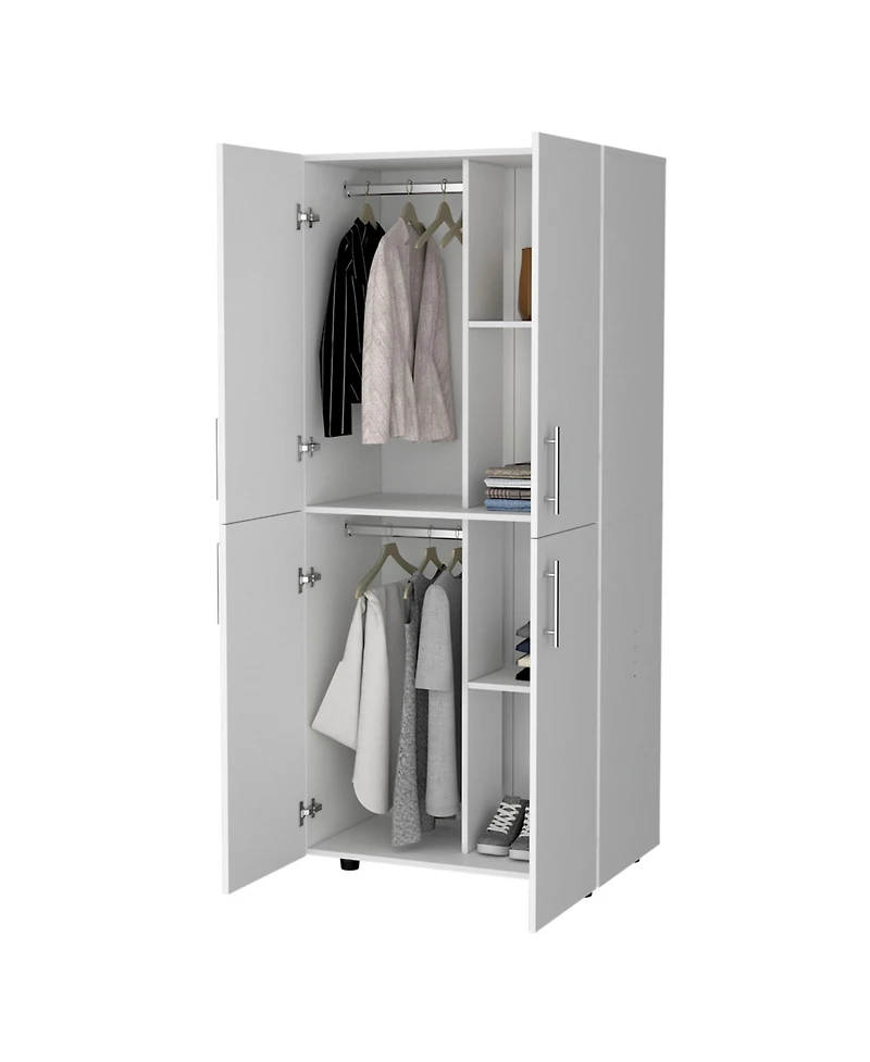 flynama Hazel Armoire Melamine with Two Doors Four Shelves and Two Clothes Hanging Bars Bedroom Storage Organizer