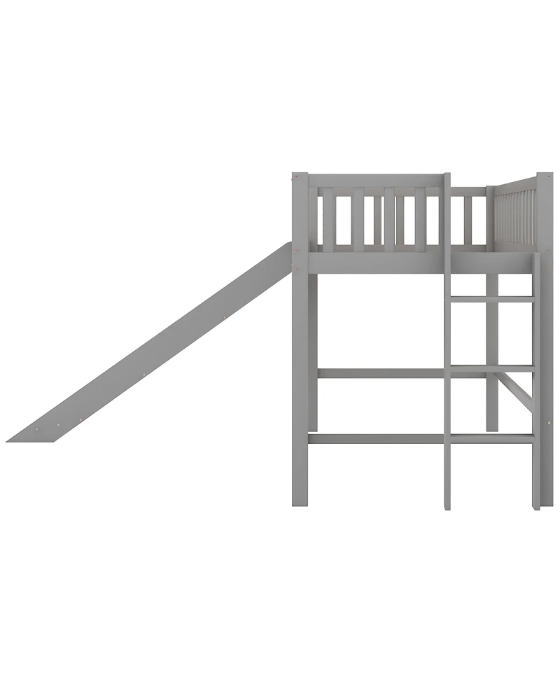 flynama Low Loft Bed With Ladder And Slide Pine Wood Mdf Construction