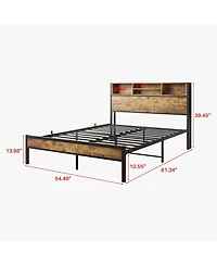 flynama Metal Bed Storage Headboard Charging Station Bookcase