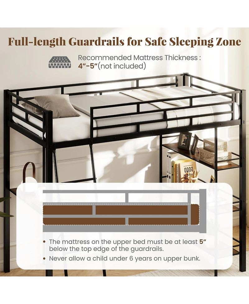 Sugift Twin Loft Bed with Desk and Shelves for Kids and Home