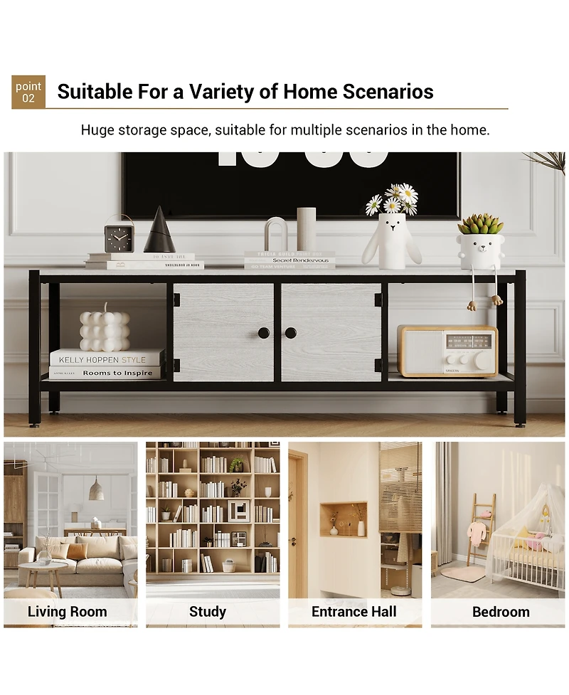 gaomon Tv Stand for Tv Up to 75 Inches, Tv Console with 2 Closed Storage Spaces and Open Shelves