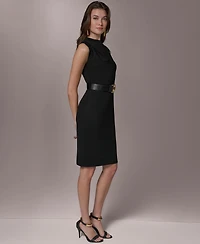 Donna Karan New York Women's Mock Neck Belted Sheath Dress