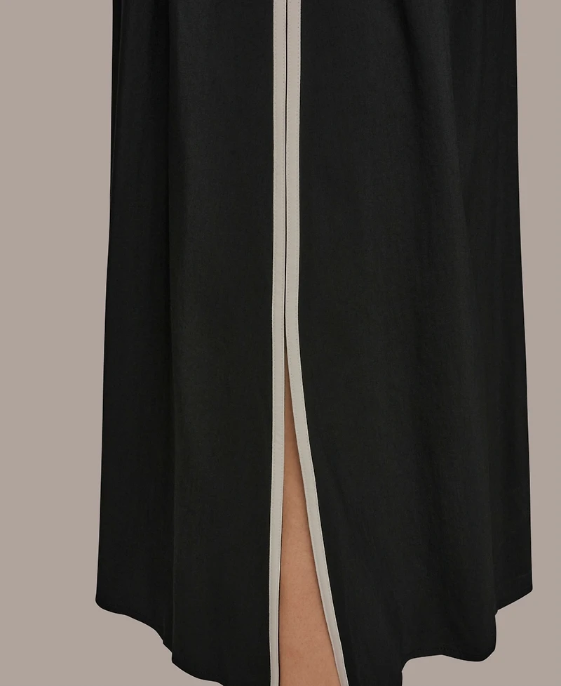 Donna Karan New York Women's Cap-Sleeve Piped Midi A-Line Dress