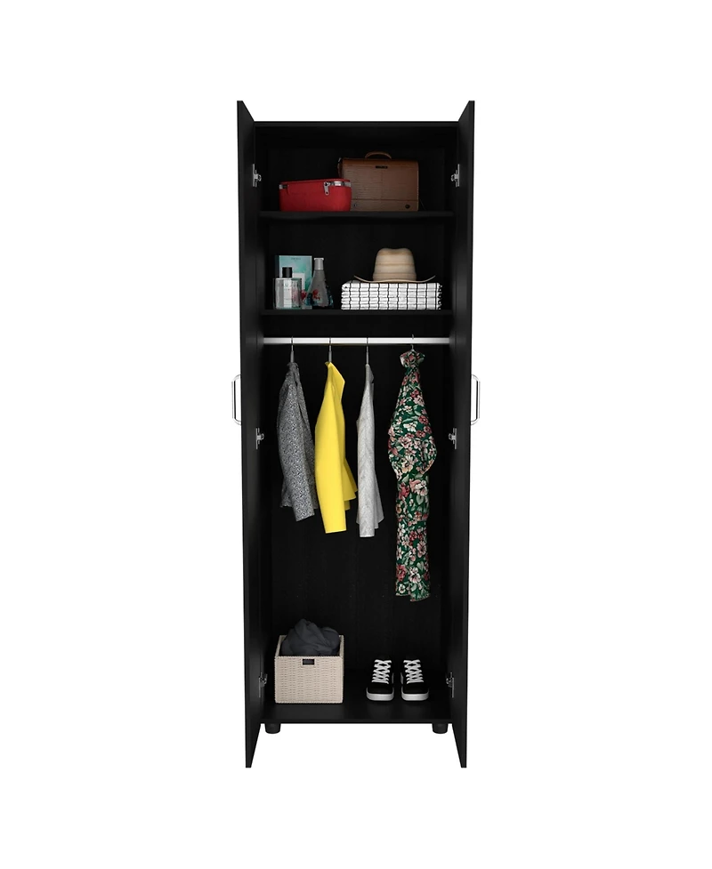 flynama Armoire with Two Interior Shelves Metal Rod and Double Door Bedroom Storage Organizer