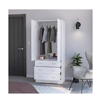 flynama Ramey Armoire Bedroom Storage Organizer with Hanging Rod Three Drawers and Stylish Handles