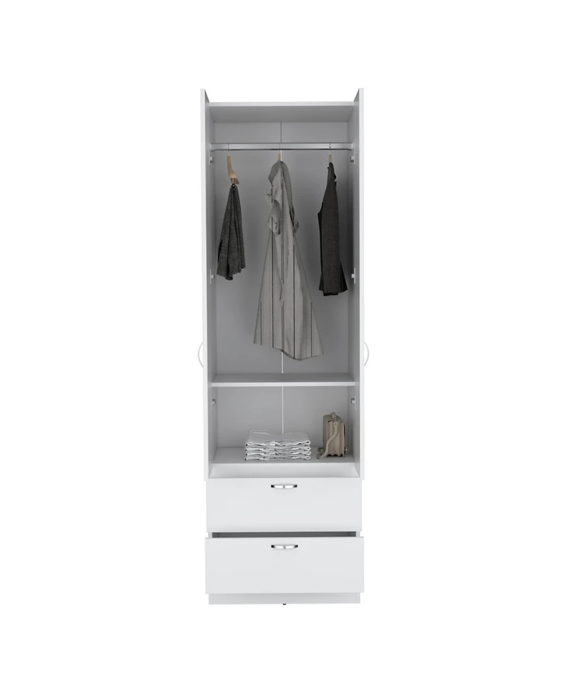 flynama 76 Inch High Armoire Wardrobe Closet with 2 Drawers Double Door Cabinet Shelf and Hanging Rod Bedroom Storage Organizer