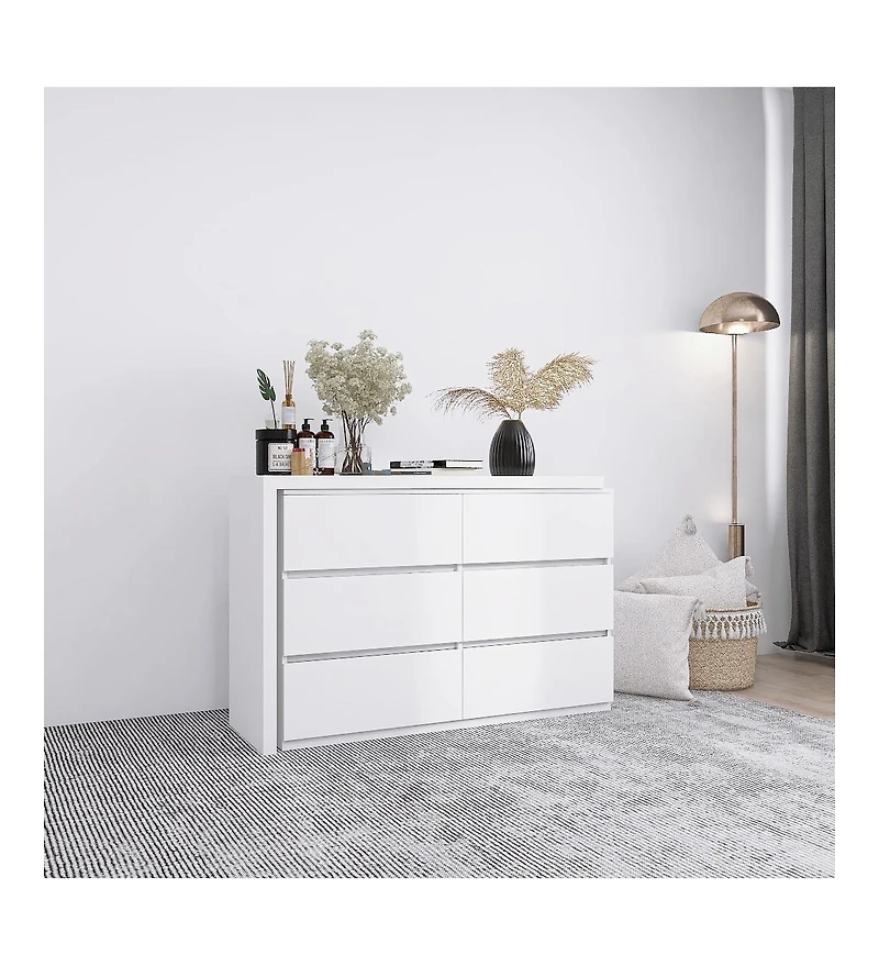 flynama Extended Desktop 6 Drawers Chest White Vanity Dresser with Adjustable Desk Top Handle Free Design