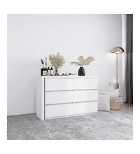flynama Extended Desktop 6 Drawers Chest White Vanity Dresser with Adjustable Desk Top Handle Free Design