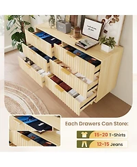 flynama 6 Drawer Fluted Wooden Dresser 47.24W 14.96D 33.06H for Bedroom Nursery Entrance with Wave Pattern