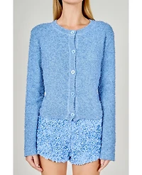 endless rose Women's Textured Buttoned Sweater Cardigan