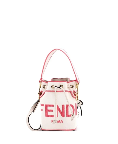 Pre-Owned Fendi Mini Logo Mon Tresor Bucket Bag Embroidered Canvas