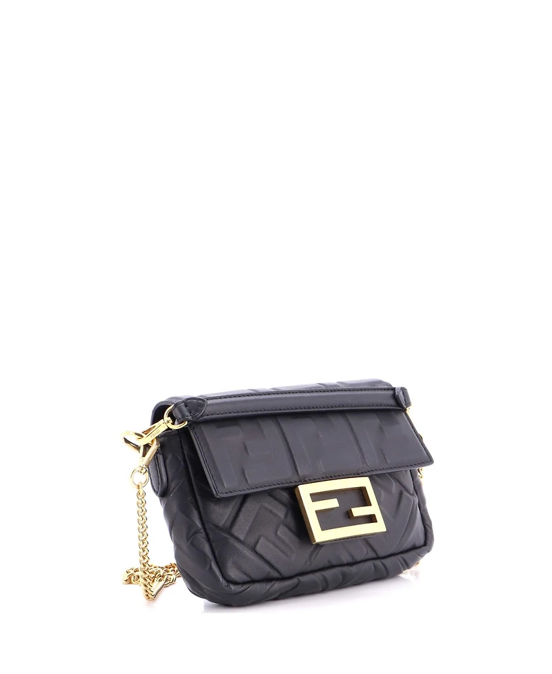 Pre-Owned Fendi Mini Baguette Nm Bag Zucca Embossed Leather