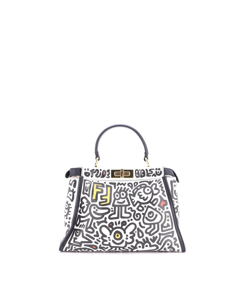 Pre-Owned Fendi Regular x Mr. Doodle Peekaboo Iconic Bag Printed Leather