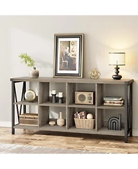 gaomon Entryway Console Table, 3 Tier Industrial Metal Sofa Table with 8 Cube Storage Organizer, Behind Couch Table, Hallway Table for Entry, Living