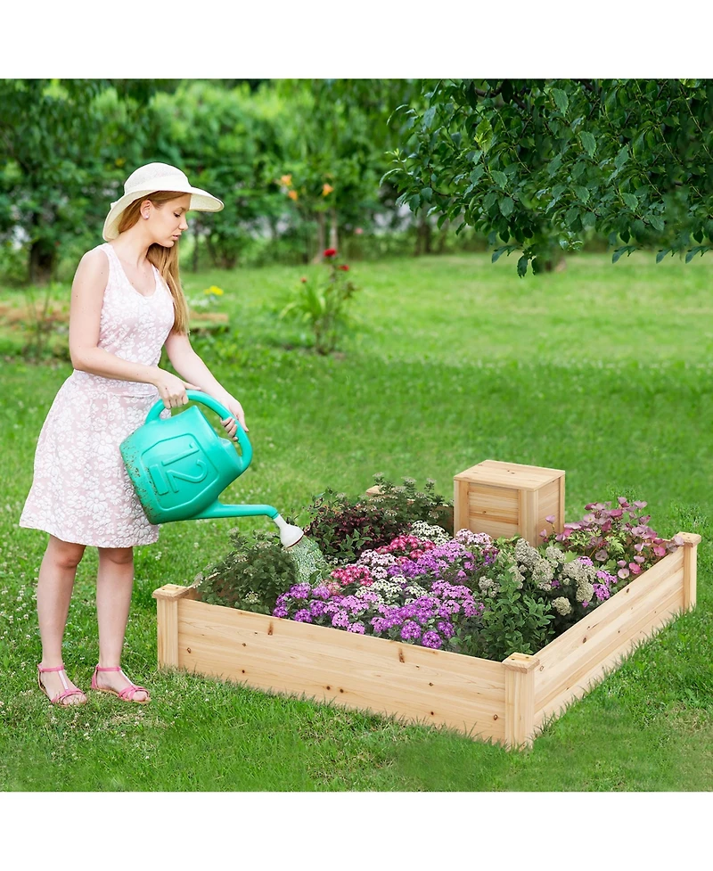 Gymax Raised Fir Wood Garden Bed 49" x 49" x 10" Open Base Garden Bed with Composting Bin