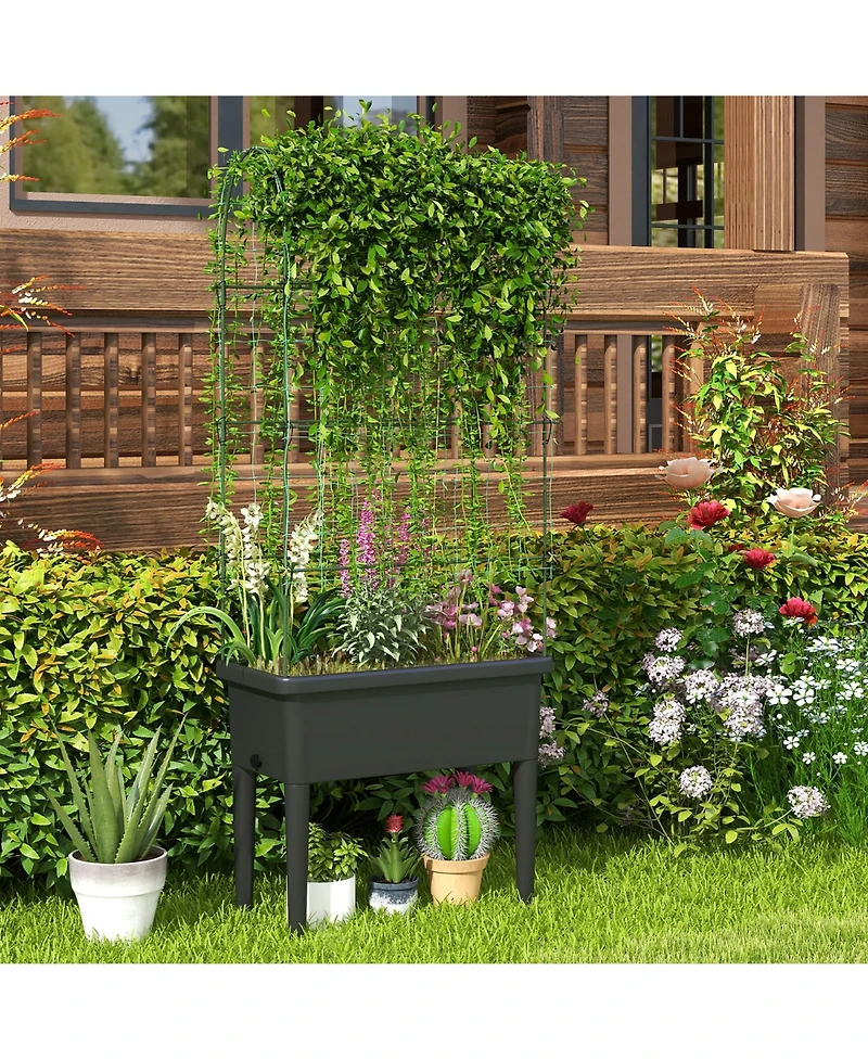 Gymax Raised Garden Bed w/ Trellis Water Level Observer Drainage Holes Climbing Net