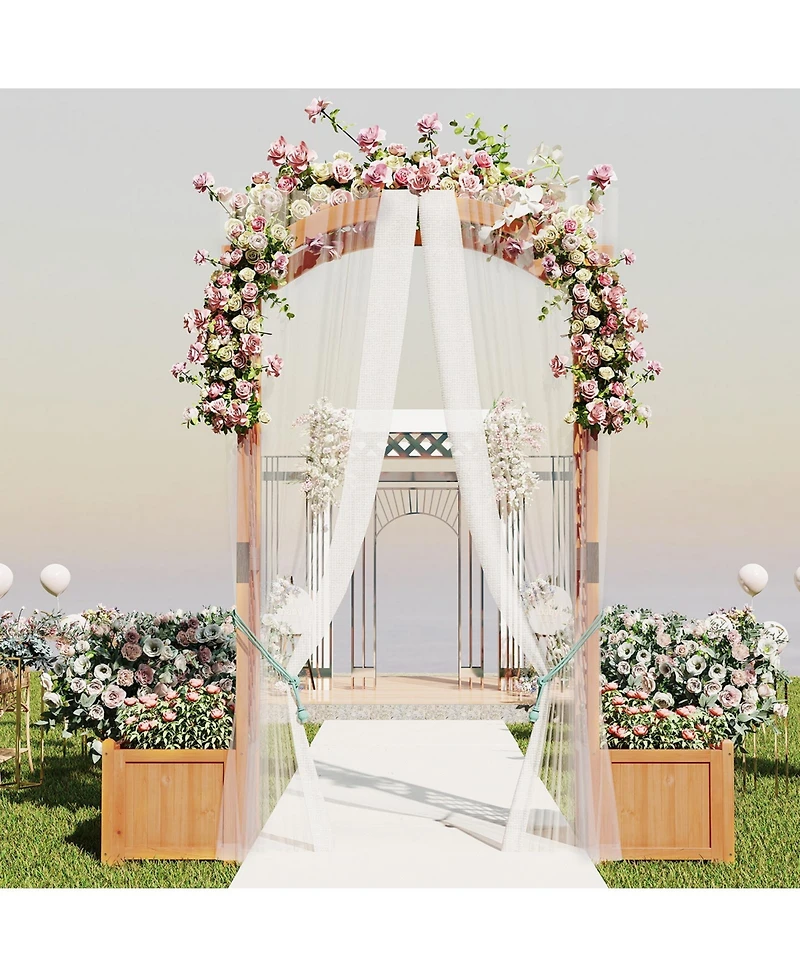 Gymax Wooden Garden Arbor w/ 2 Planter Boxes Drainage 6 Ft Solid Wood Arbour Trellis