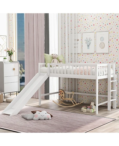 flynama Low Loft Bed With Ladder And Slide Pine Wood Mdf Construction