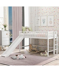 flynama Low Loft Bed With Ladder And Slide Pine Wood Mdf Construction