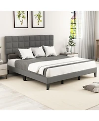 Sugift King Size Modern Linen Bed Frame with Adjustable Headboard