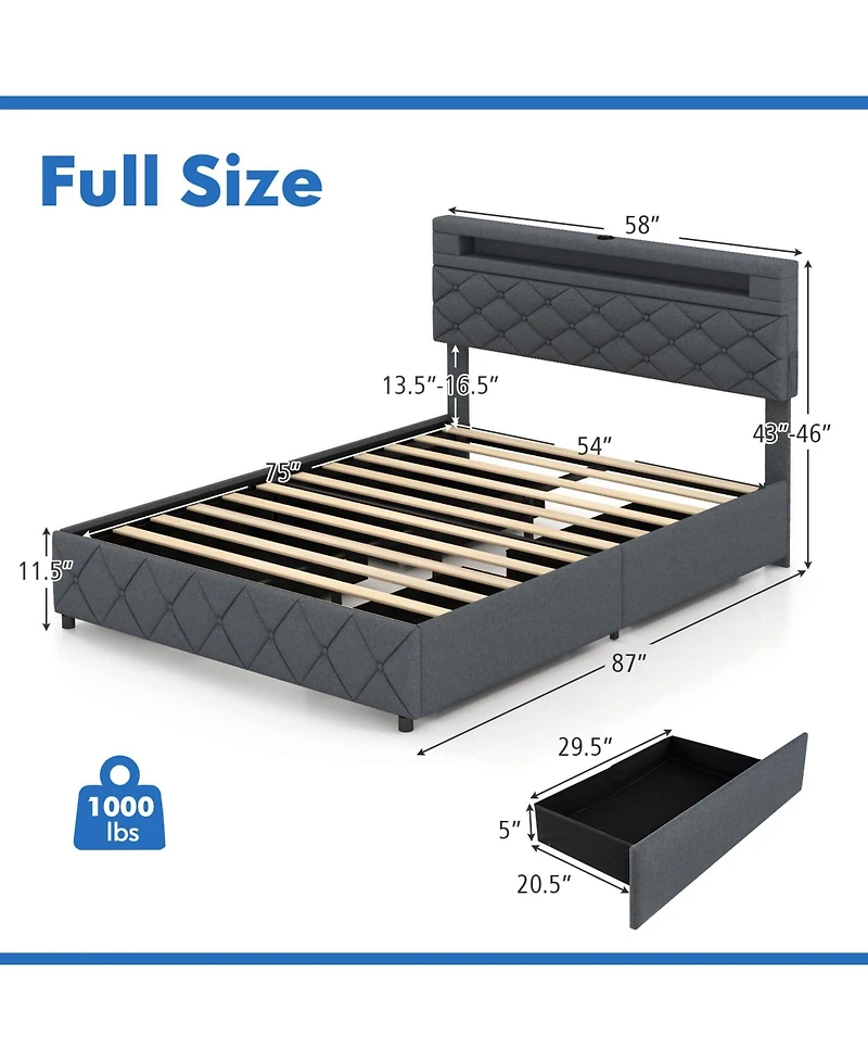 Sugift Bed Frame with Storage Headboard and Wooden Slat Support