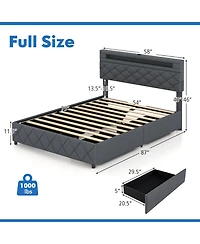 Sugift Bed Frame with Storage Headboard and Wooden Slat Support
