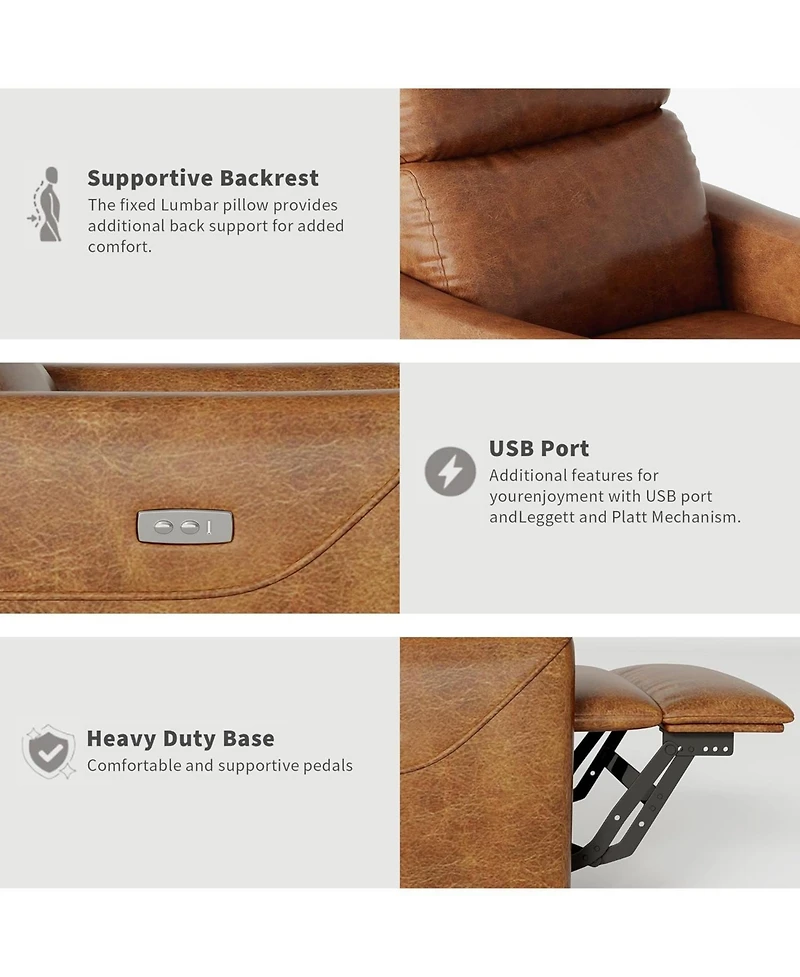 gaomon Pu Leather Power Swivel Glider Recliner, Electric Nursery Rocker, Lumbar Support, Usb Port, Living Room, Bedroom