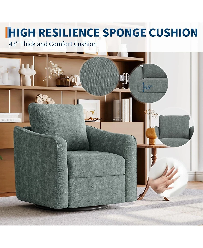 gaomon Accent Chair for Living Room, 360° Swivel, Modern Linen Armchair, Comfy Upholstered Seat, Single Sofa