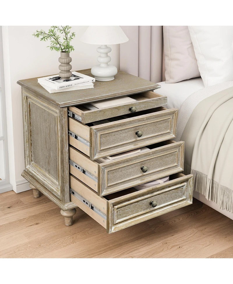 Flynama Chic Luxurious Premium Neutral Nightstand with 4 Drawers Bedroom Bedside Storage Table